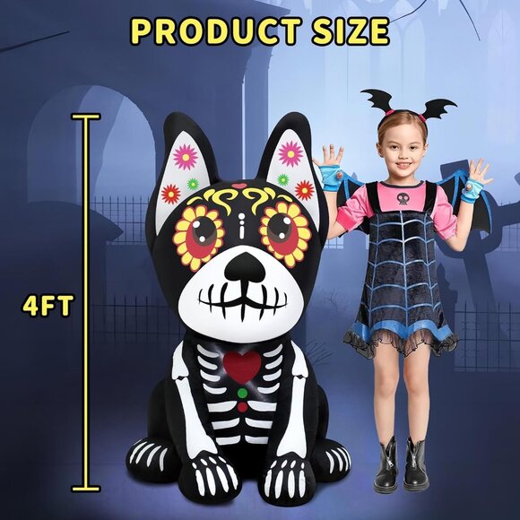 Halloween Inflatable Dog Dia de Los Muertos with LED Lights for Yard Decor - Picture 3 of 7
